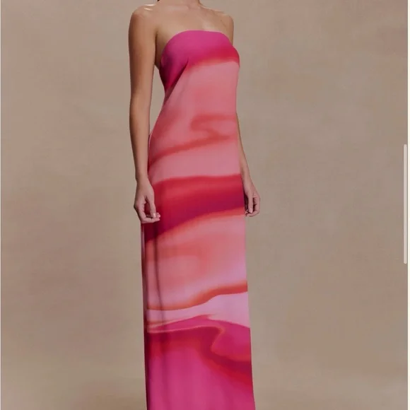 Meshki Amaya Strapless Chiffon Maxi Dress - Pink Sunset Print - Picture 4 of 8